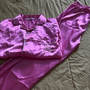 Girls Silky Pink Satin Pajama Set